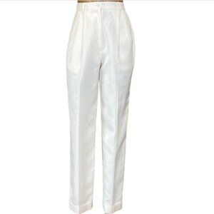 Talbots High-Waisted Lined Linen Blend Pleated  Cuffed White Trousers Sz 4 #291P